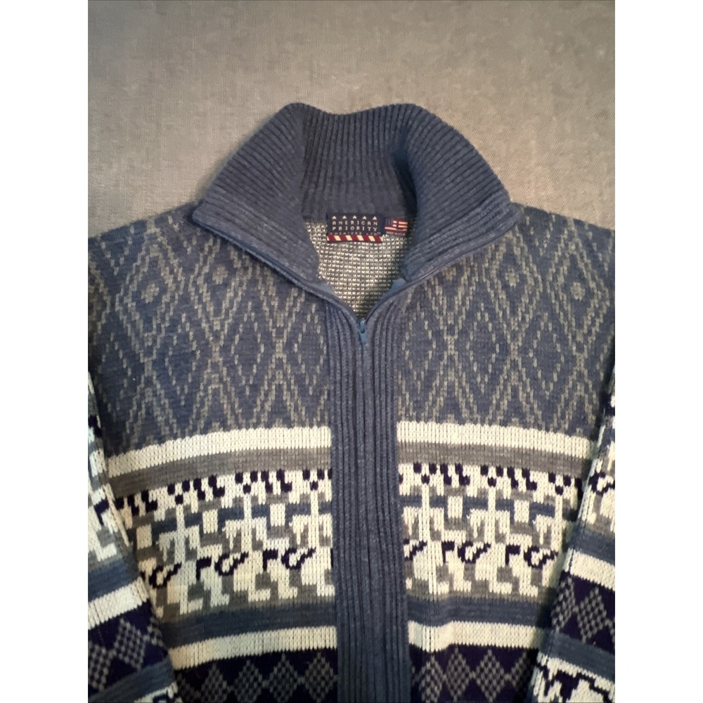 Vintage American Priority Sweater Men's L Full Zip Made USA Grandpa Aztec Jacket